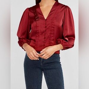 Express Satin Pleated Button Front Shirt.